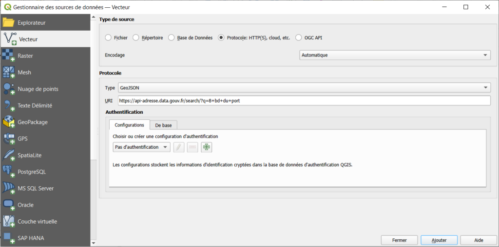 Import d'un GeoJSON depuis une API dans QGIS