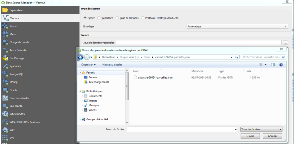 import d'un fichier GeoJSON dans QGIS