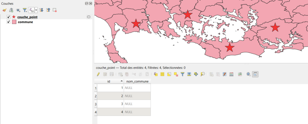 Exemple d'ajout du nom de la commune dans une couche de points dans QGIS